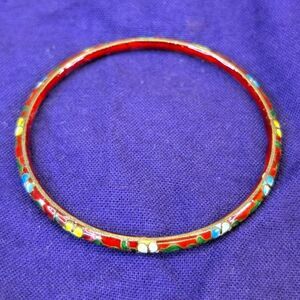 Vintage Enameled Floral Cloisonne Bangle Bracelet
